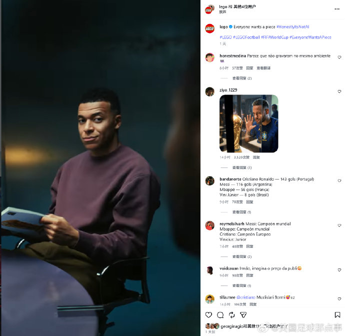 乐高球星广告破千万点赞 梅西独立发布创纪录
